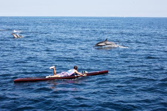 Jared Sayers, taking on 32 miles of open water off the California Coast in the Catalina Classic